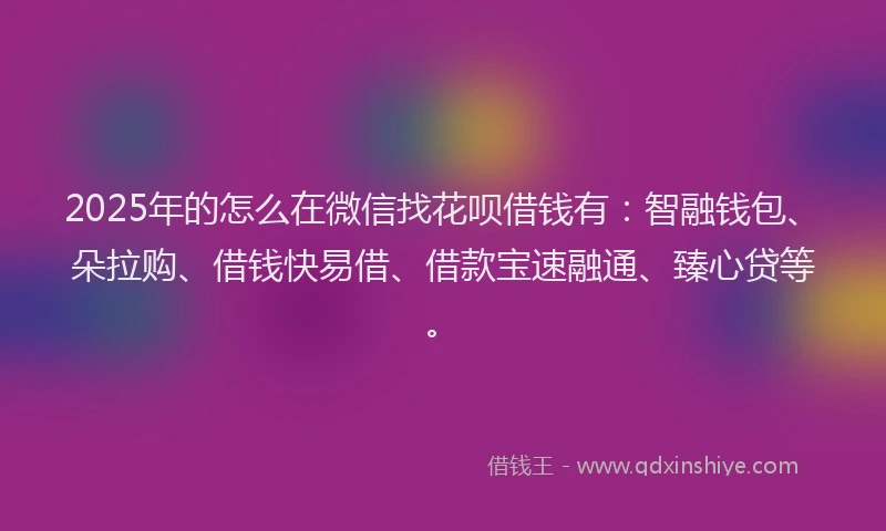 2025年的怎么在微信找花呗借钱有：智融钱包、朵拉购、借钱快易借、借款宝速融通、臻心贷等。