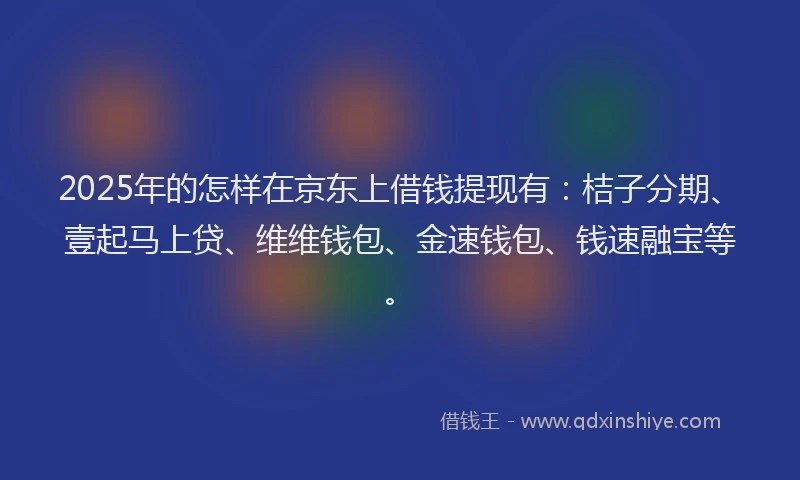 2025年的怎样在京东上借钱提现有：桔子分期、壹起马上贷、维维钱包、金速钱包、钱速融宝等。