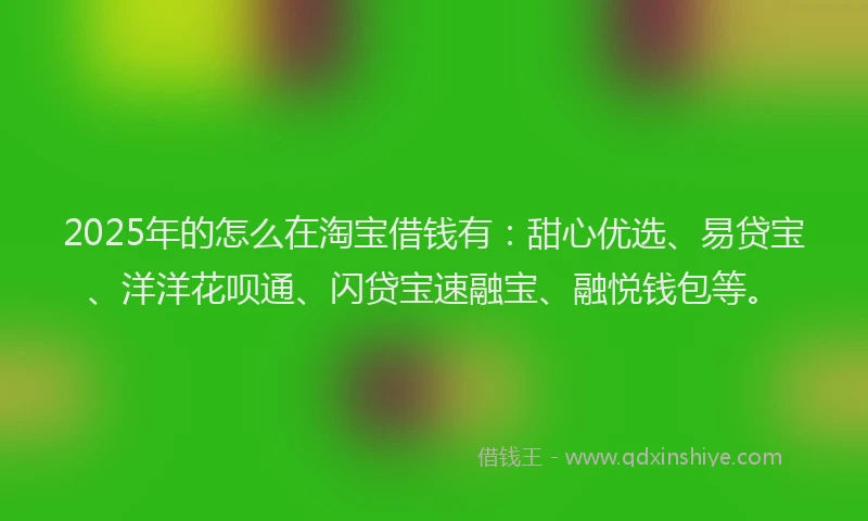 2025年的怎么在淘宝借钱有：甜心优选、易贷宝、洋洋花呗通、闪贷宝速融宝、融悦钱包等。