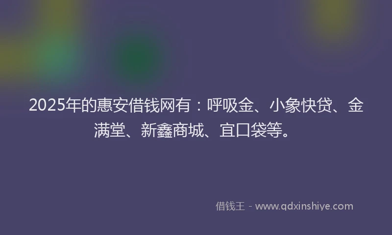 2025年的惠安借钱网有：呼吸金、小象快贷、金满堂、新鑫商城、宜口袋等。