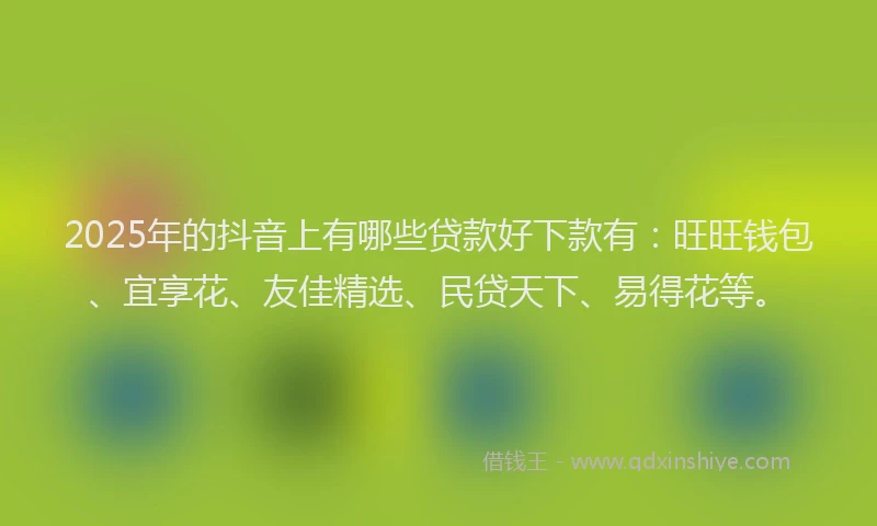 2025年的抖音上有哪些贷款好下款有：旺旺钱包、宜享花、友佳精选、民贷天下、易得花等。