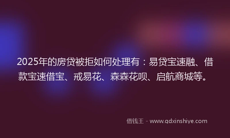 2025年的房贷被拒如何处理有：易贷宝速融、借款宝速借宝、戒易花、森森花呗、启航商城等。