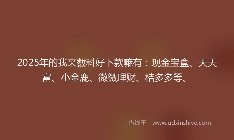 2025年的我来数科好下款嘛有：现金宝盒、天天富、小金鹿、微微理财、桔多多等。