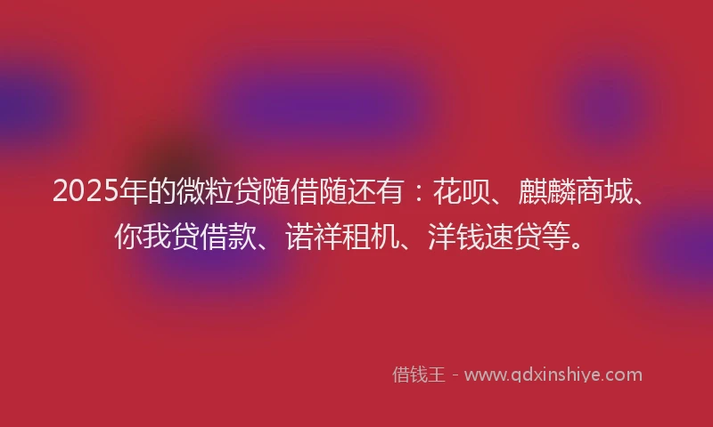 2025年的微粒贷随借随还有：花呗、麒麟商城、你我贷借款、诺祥租机、洋钱速贷等。