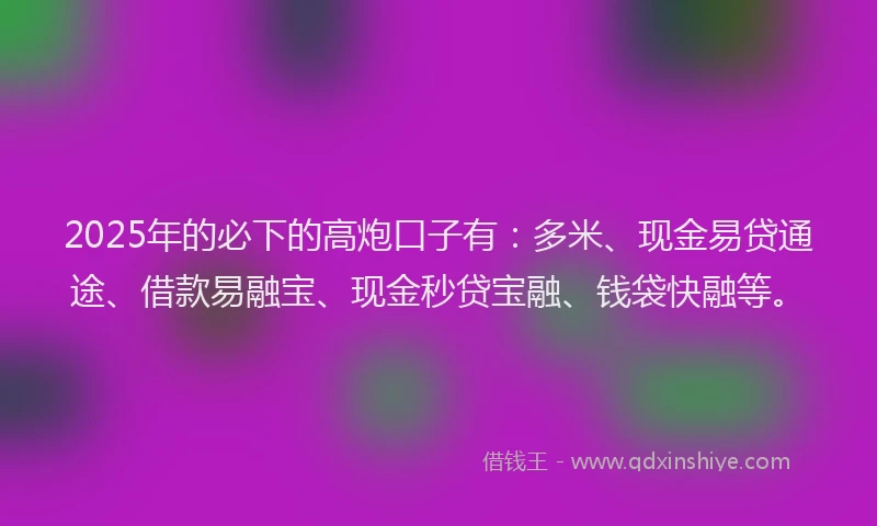 2025年的必下的高炮口子有：多米、现金易贷通途、借款易融宝、现金秒贷宝融、钱袋快融等。