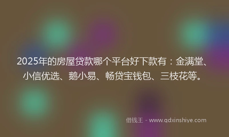 2025年的房屋贷款哪个平台好下款有：金满堂、小信优选、鹅小易、畅贷宝钱包、三枝花等。