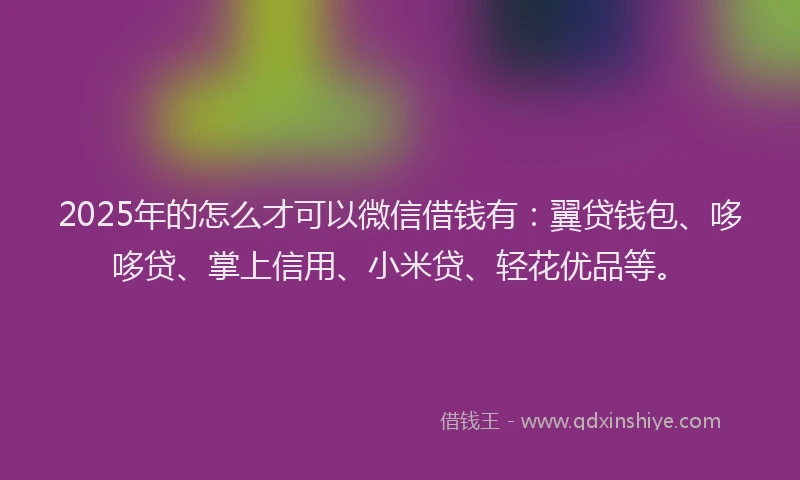 2025年的怎么才可以微信借钱有：翼贷钱包、哆哆贷、掌上信用、小米贷、轻花优品等。