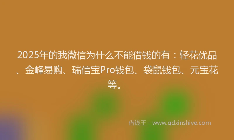 2025年的我微信为什么不能借钱的有：轻花优品、金峰易购、瑞信宝Pro钱包、袋鼠钱包、元宝花等。
