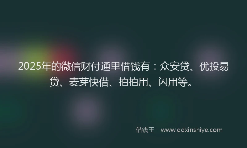 2025年的微信财付通里借钱有：众安贷、优投易贷、麦芽快借、拍拍用、闪用等。