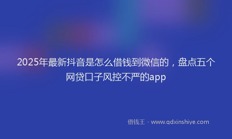 2025年最新抖音是怎么借钱到微信的，盘点五个网贷口子风控不严的app