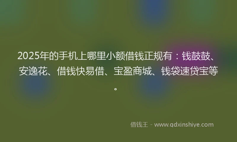 2025年的手机上哪里小额借钱正规有：钱鼓鼓、安逸花、借钱快易借、宝盈商城、钱袋速贷宝等。