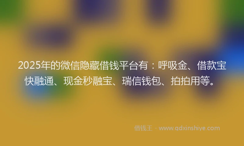 2025年的微信隐藏借钱平台有：呼吸金、借款宝快融通、现金秒融宝、瑞信钱包、拍拍用等。