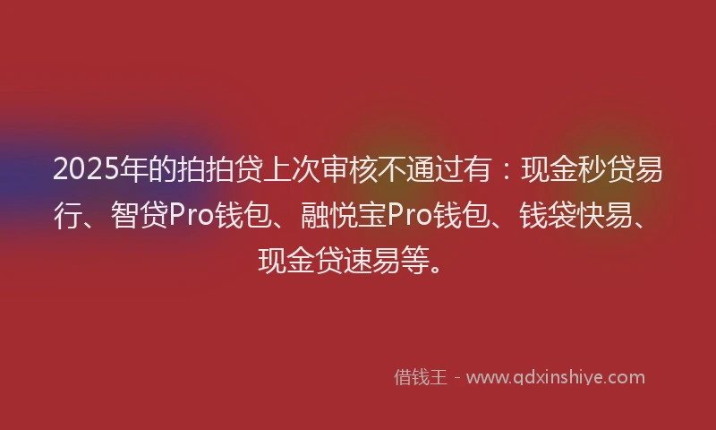 2025年的拍拍贷上次审核不通过有：现金秒贷易行、智贷Pro钱包、融悦宝Pro钱包、钱袋快易、现金贷速易等。