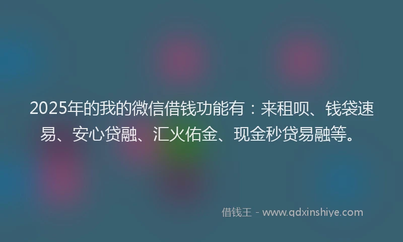 2025年的我的微信借钱功能有：来租呗、钱袋速易、安心贷融、汇火佑金、现金秒贷易融等。