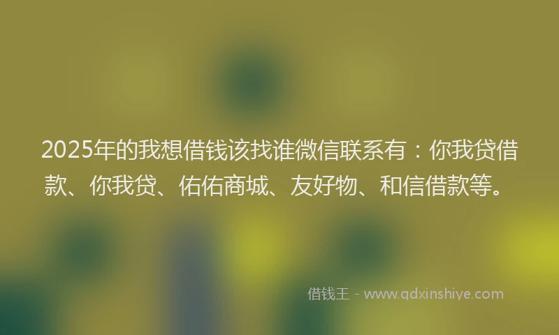 2025年的我想借钱该找谁微信联系有：你我贷借款、你我贷、佑佑商城、友好物、和信借款等。