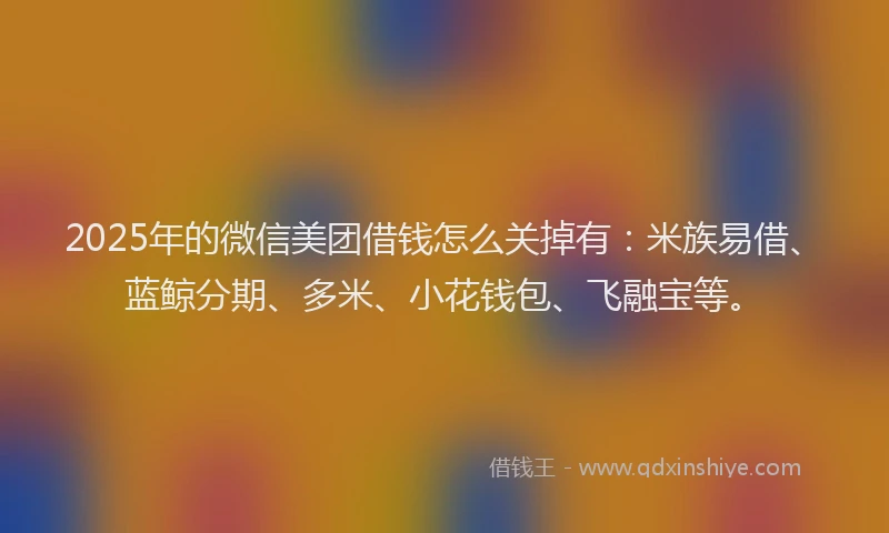 2025年的微信美团借钱怎么关掉有：米族易借、蓝鲸分期、多米、小花钱包、飞融宝等。