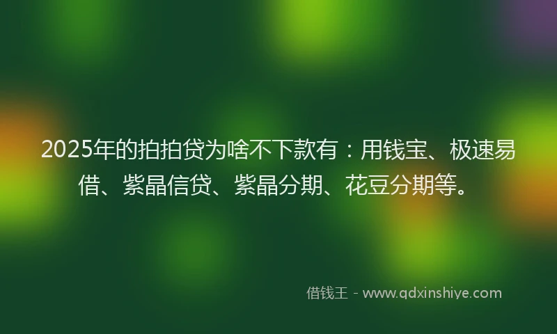 2025年的拍拍贷为啥不下款有：用钱宝、极速易借、紫晶信贷、紫晶分期、花豆分期等。
