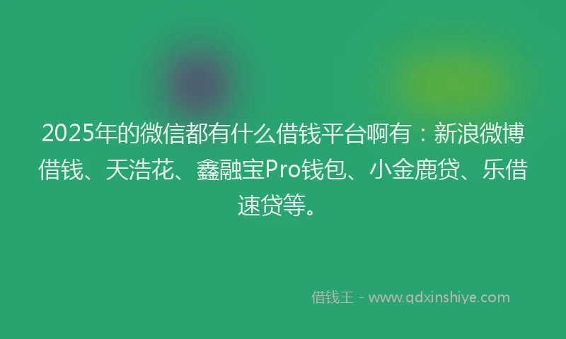 2025年的微信都有什么借钱平台啊有：新浪微博借钱、天浩花、鑫融宝Pro钱包、小金鹿贷、乐借速贷等。