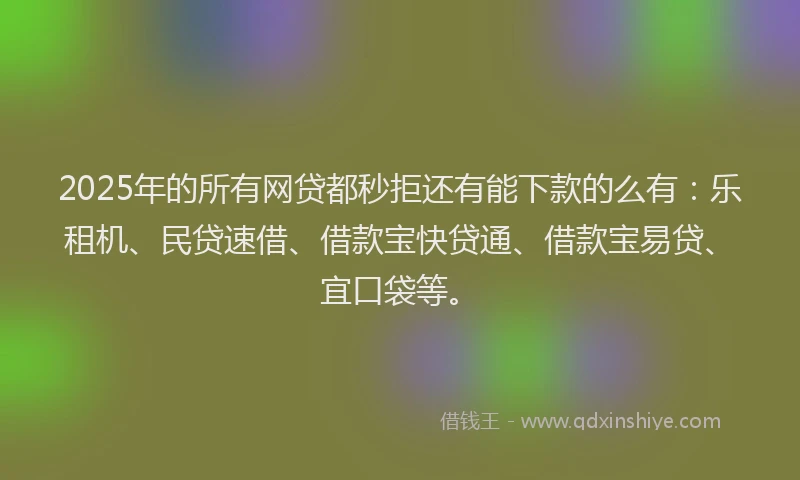 2025年的所有网贷都秒拒还有能下款的么有：乐租机、民贷速借、借款宝快贷通、借款宝易贷、宜口袋等。