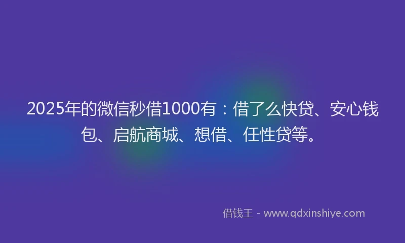 2025年的微信秒借1000有：借了么快贷、安心钱包、启航商城、想借、任性贷等。