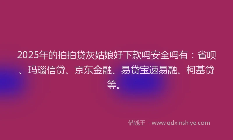 2025年的拍拍贷灰姑娘好下款吗安全吗有：省呗、玛瑙信贷、京东金融、易贷宝速易融、柯基贷等。