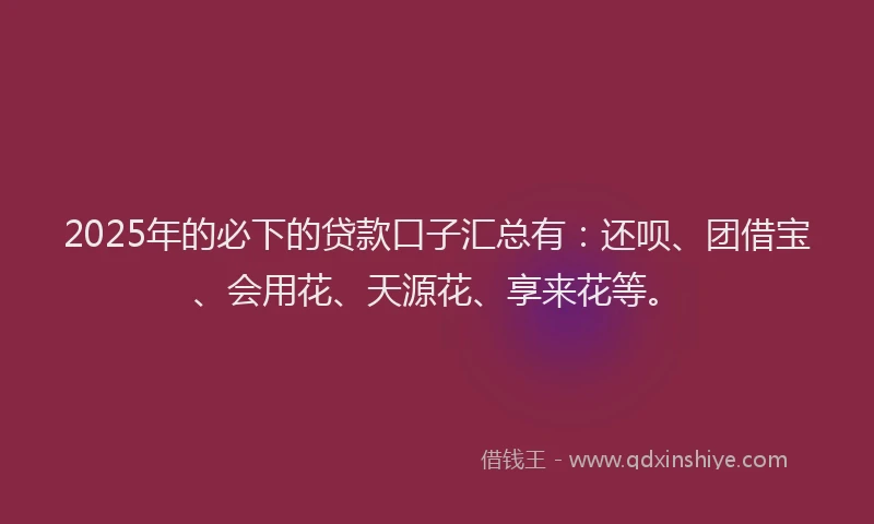 2025年的必下的贷款口子汇总有：还呗、团借宝、会用花、天源花、享来花等。