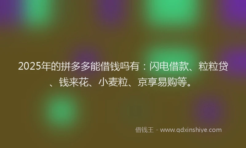 2025年的拼多多能借钱吗有：闪电借款、粒粒贷、钱来花、小麦粒、京享易购等。