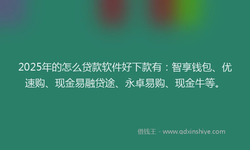 2025年的怎么贷款软件好下款有：智享钱包、优速购、现金易融贷途、永卓易购、现金牛等。