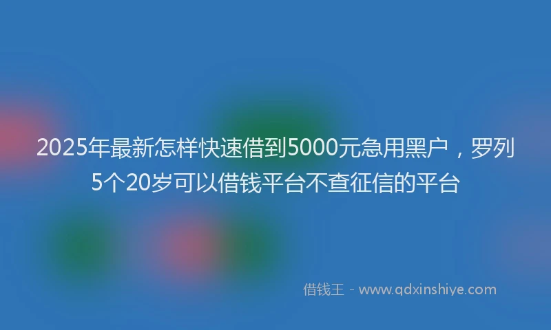 2025年最新怎样快速借到5000元急用黑户，罗列5个20岁可以借钱平台不查征信的平台