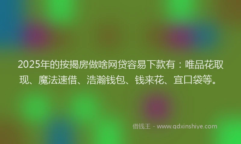 2025年的按揭房做啥网贷容易下款有：唯品花取现、魔法速借、浩瀚钱包、钱来花、宜口袋等。