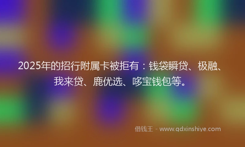 2025年的招行附属卡被拒有：钱袋瞬贷、极融、我来贷、鹿优选、哆宝钱包等。