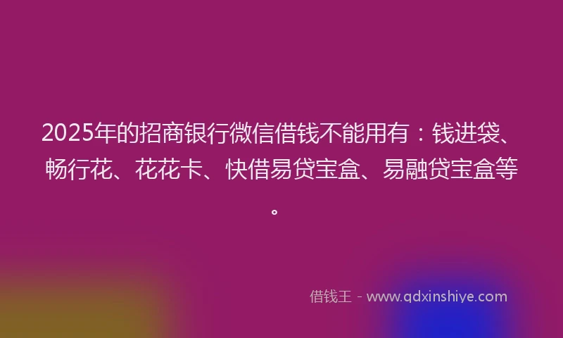 2025年的招商银行微信借钱不能用有：钱进袋、畅行花、花花卡、快借易贷宝盒、易融贷宝盒等。