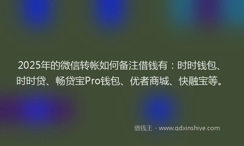 2025年的微信转帐如何备注借钱有：时时钱包、时时贷、畅贷宝Pro钱包、优者商城、快融宝等。