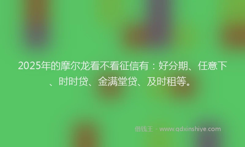 2025年的摩尔龙看不看征信有：好分期、任意下、时时贷、金满堂贷、及时租等。
