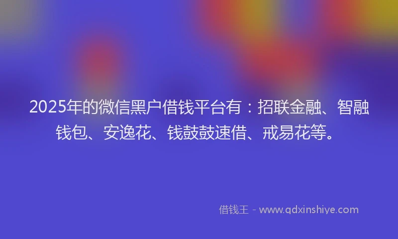 2025年的微信黑户借钱平台有：招联金融、智融钱包、安逸花、钱鼓鼓速借、戒易花等。