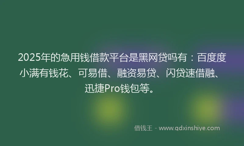2025年的急用钱借款平台是黑网贷吗有：百度度小满有钱花、可易借、融资易贷、闪贷速借融、迅捷Pro钱包等。