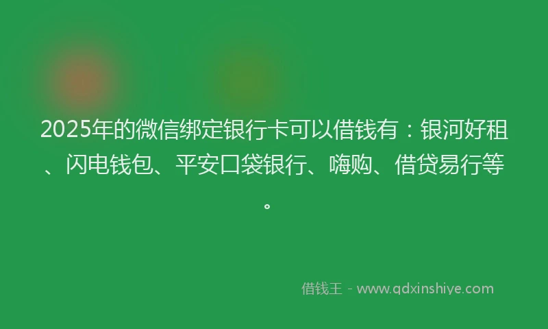 2025年的微信绑定银行卡可以借钱有：银河好租、闪电钱包、平安口袋银行、嗨购、借贷易行等。