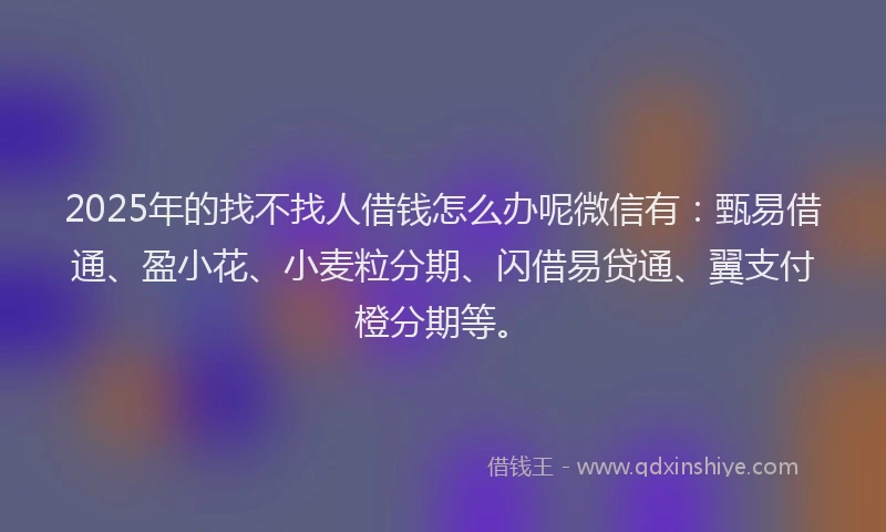 2025年的找不找人借钱怎么办呢微信有：甄易借通、盈小花、小麦粒分期、闪借易贷通、翼支付橙分期等。