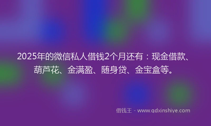 2025年的微信私人借钱2个月还有：现金借款、葫芦花、金满盈、随身贷、金宝盒等。