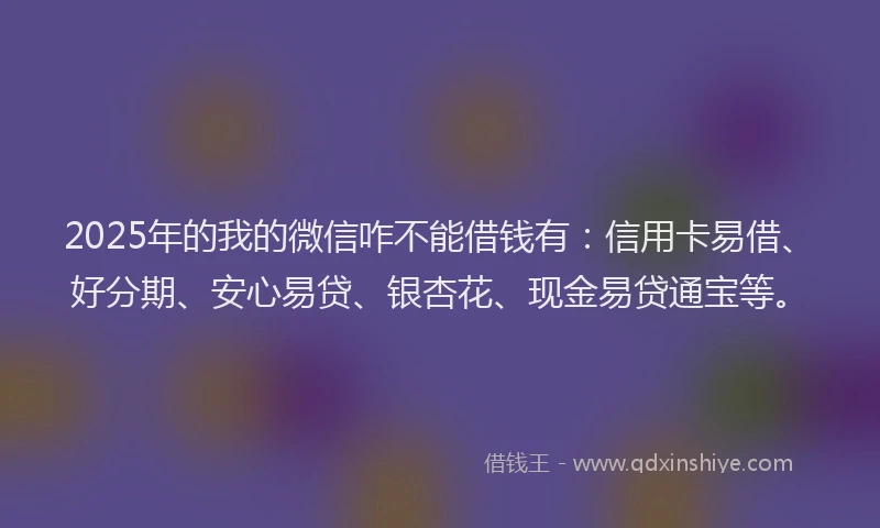 2025年的我的微信咋不能借钱有：信用卡易借、好分期、安心易贷、银杏花、现金易贷通宝等。