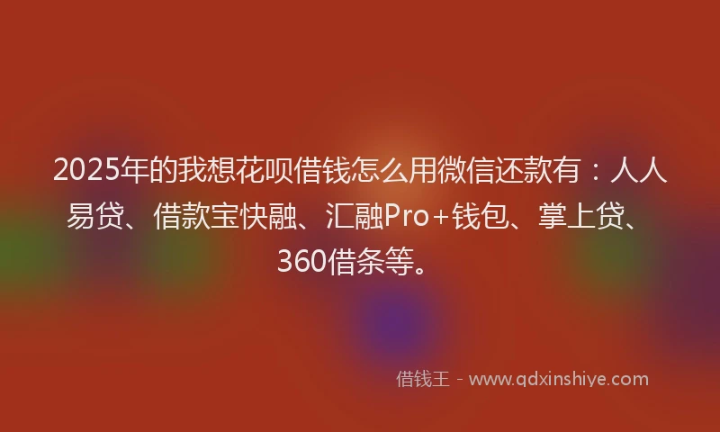 2025年的我想花呗借钱怎么用微信还款有：人人易贷、借款宝快融、汇融Pro+钱包、掌上贷、360借条等。