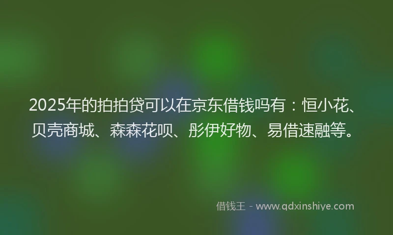2025年的拍拍贷可以在京东借钱吗有：恒小花、贝壳商城、森森花呗、彤伊好物、易借速融等。