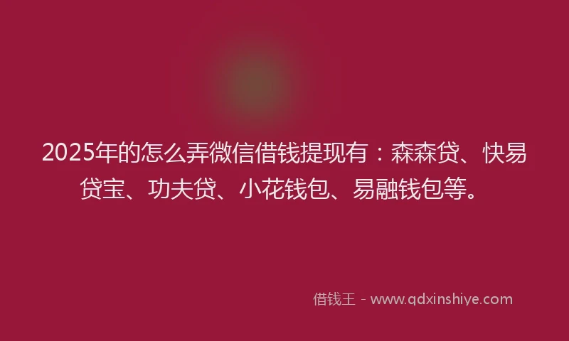 2025年的怎么弄微信借钱提现有：森森贷、快易贷宝、功夫贷、小花钱包、易融钱包等。