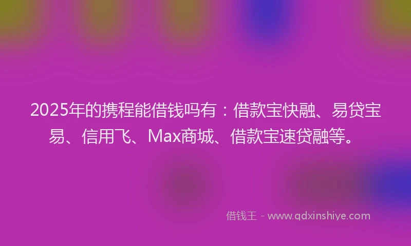 2025年的携程能借钱吗有：借款宝快融、易贷宝易、信用飞、Max商城、借款宝速贷融等。