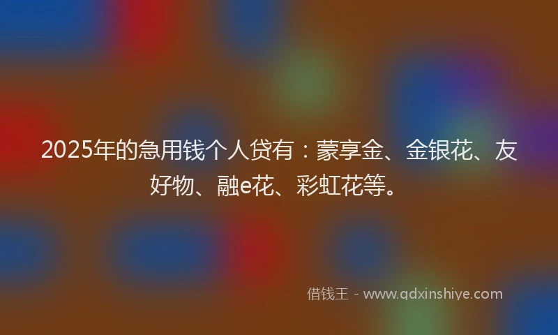 2025年的急用钱个人贷有：蒙享金、金银花、友好物、融e花、彩虹花等。