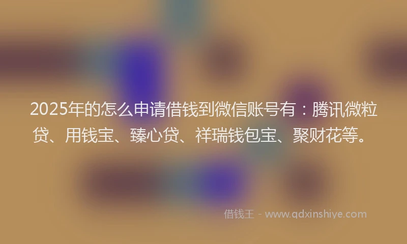2025年的怎么申请借钱到微信账号有：腾讯微粒贷、用钱宝、臻心贷、祥瑞钱包宝、聚财花等。