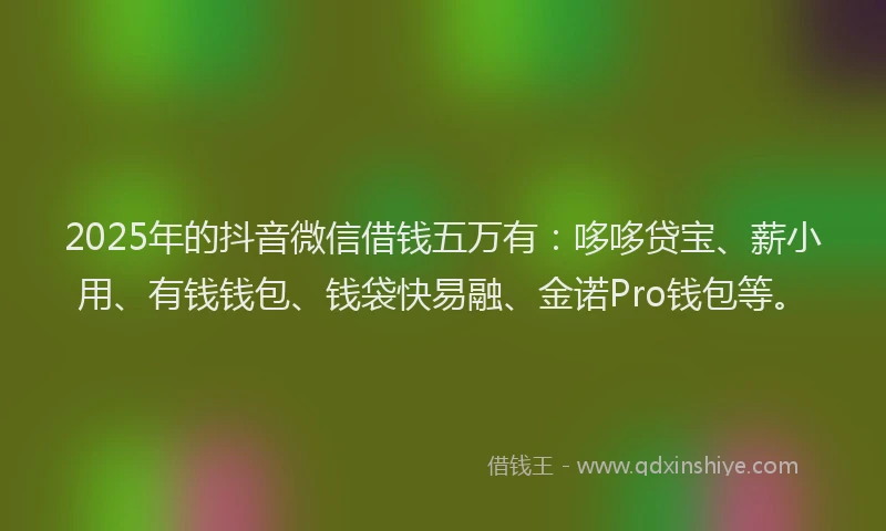2025年的抖音微信借钱五万有：哆哆贷宝、薪小用、有钱钱包、钱袋快易融、金诺Pro钱包等。