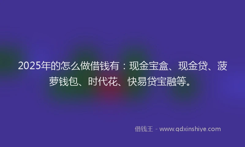 2025年的怎么做借钱有：现金宝盒、现金贷、菠萝钱包、时代花、快易贷宝融等。