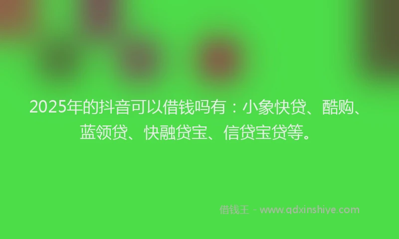 2025年的抖音可以借钱吗有：小象快贷、酷购、蓝领贷、快融贷宝、信贷宝贷等。