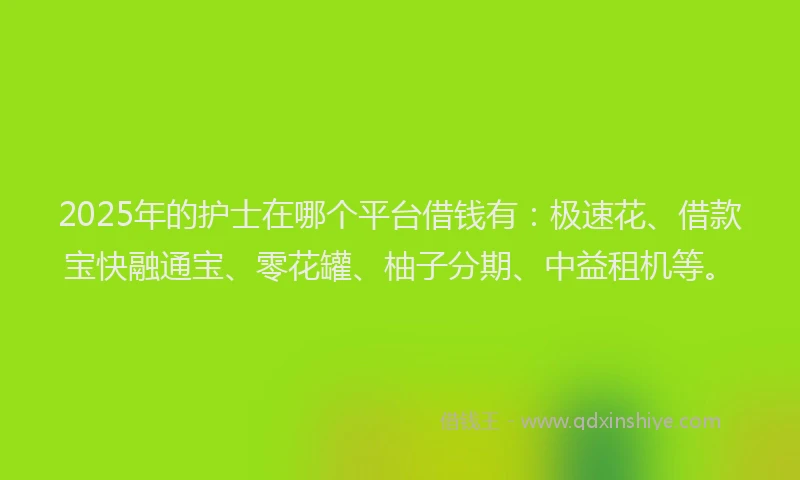 2025年的护士在哪个平台借钱有：极速花、借款宝快融通宝、零花罐、柚子分期、中益租机等。